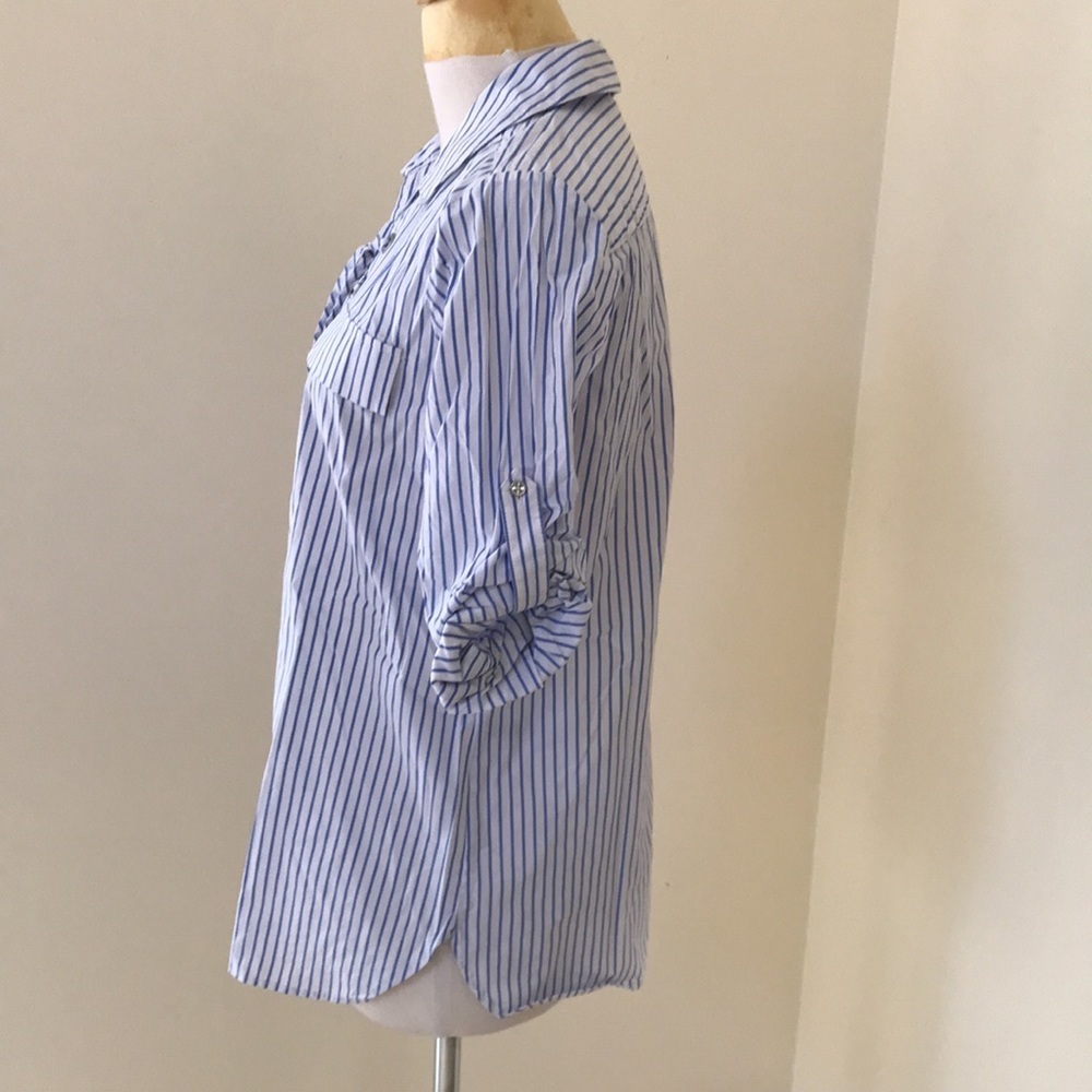 Calvin Klein white /blue striped lace up top . - Picture 3 of 8